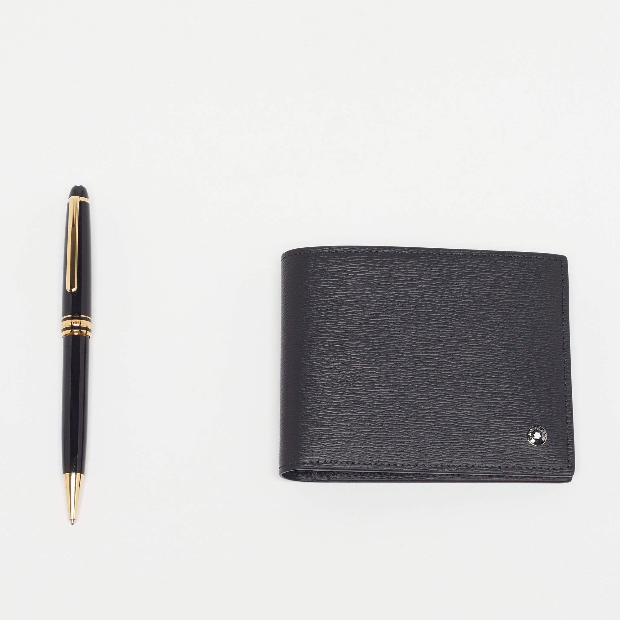 Pre Owned Montblanc Meisterstück Resin Gold Tone Ballpoint Pen and Wallet Set