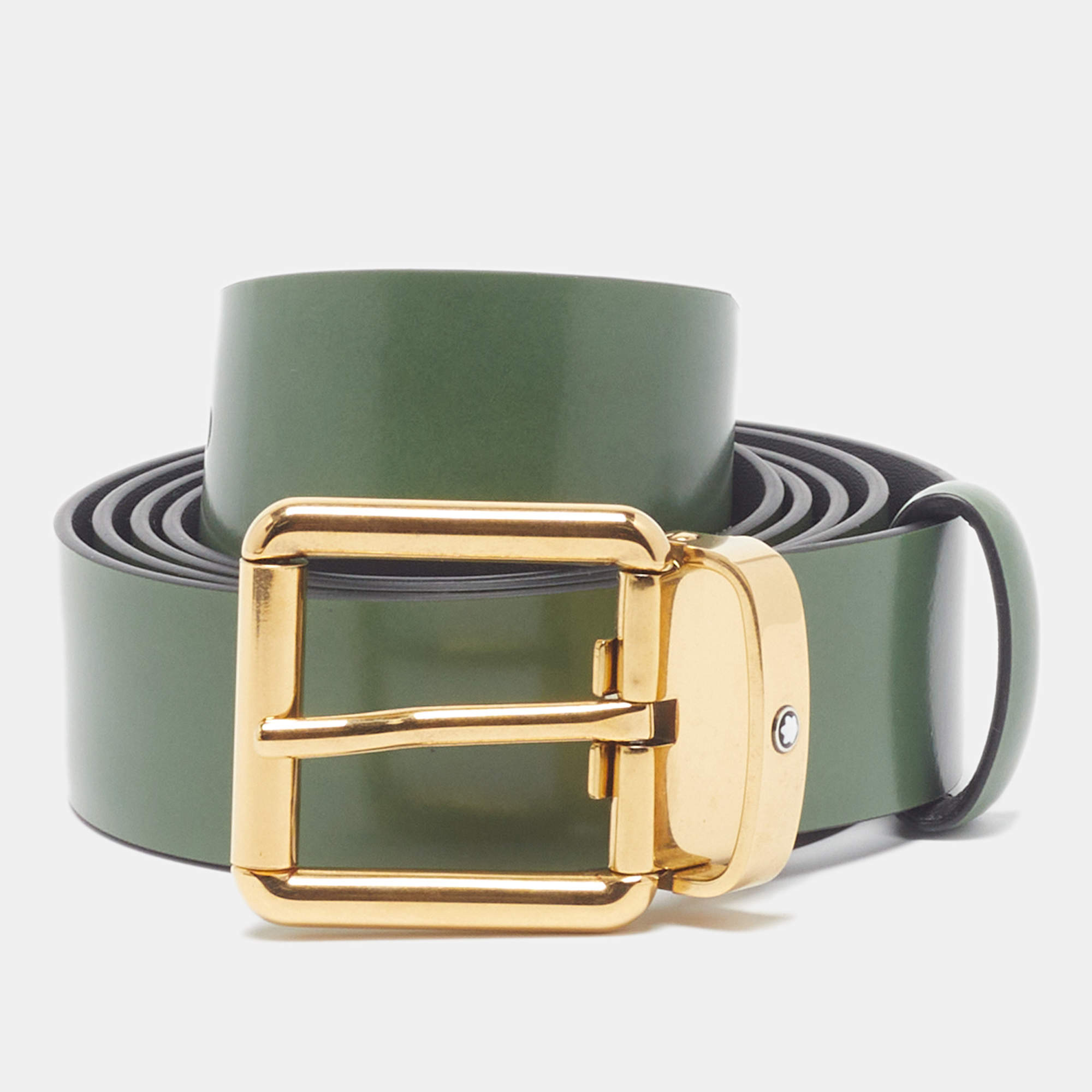 Pre Owned Montblanc Meisterstuck Cut to Size Reversible Buckle Belt Green/Black Leather