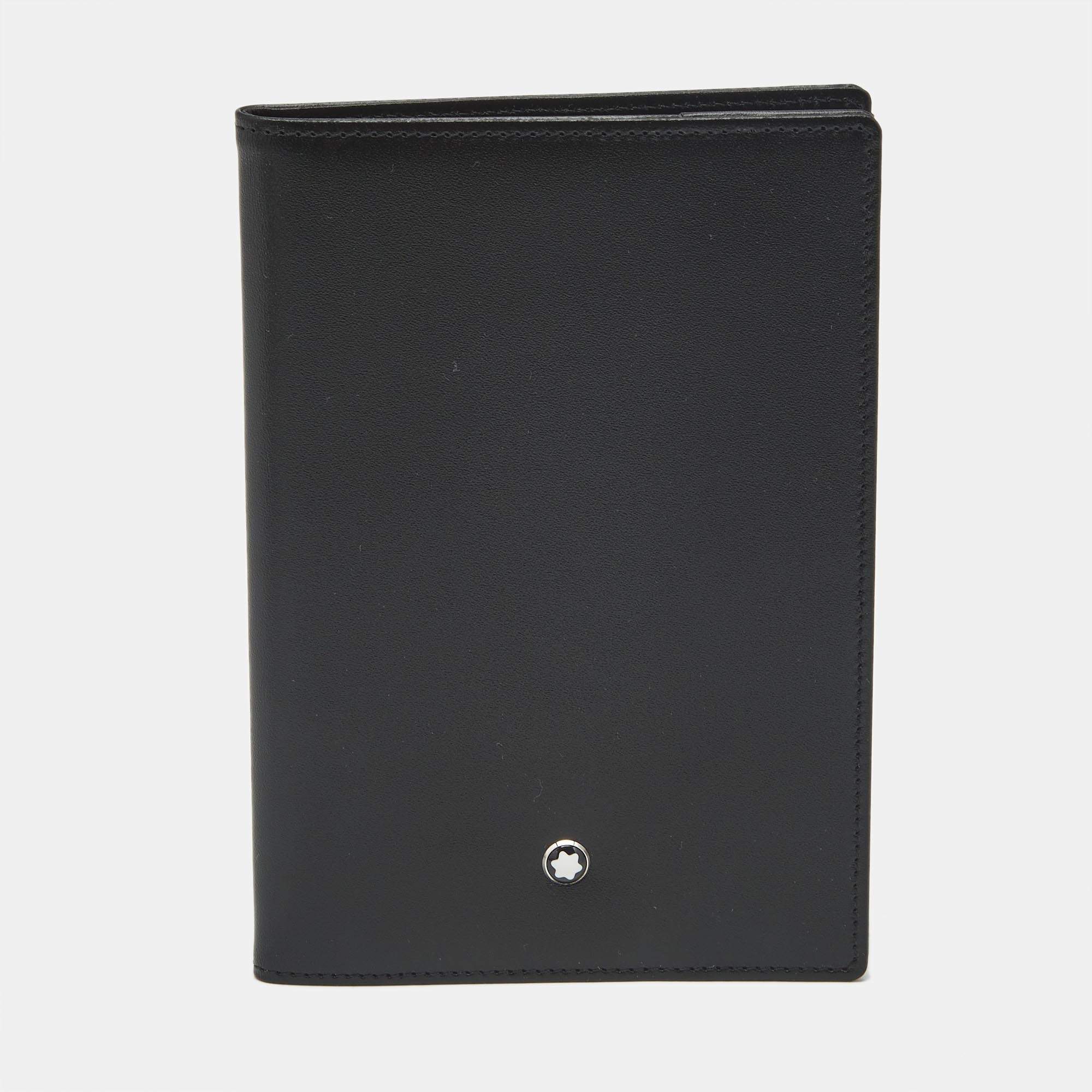 Pre Owned Montblanc Meisterstuck Passport Holder Black Leather