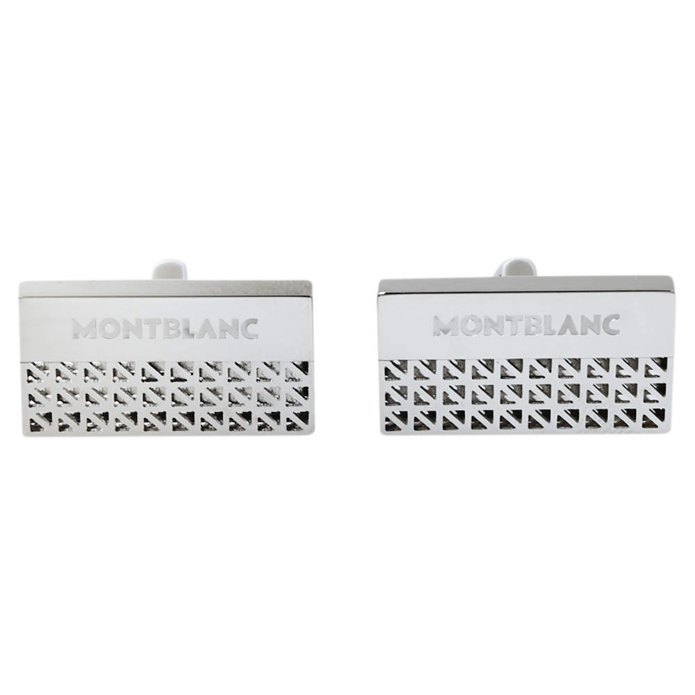 Pre Owned Montblanc Silver Tone Skeleton Graphic Rectangular Cufflinks