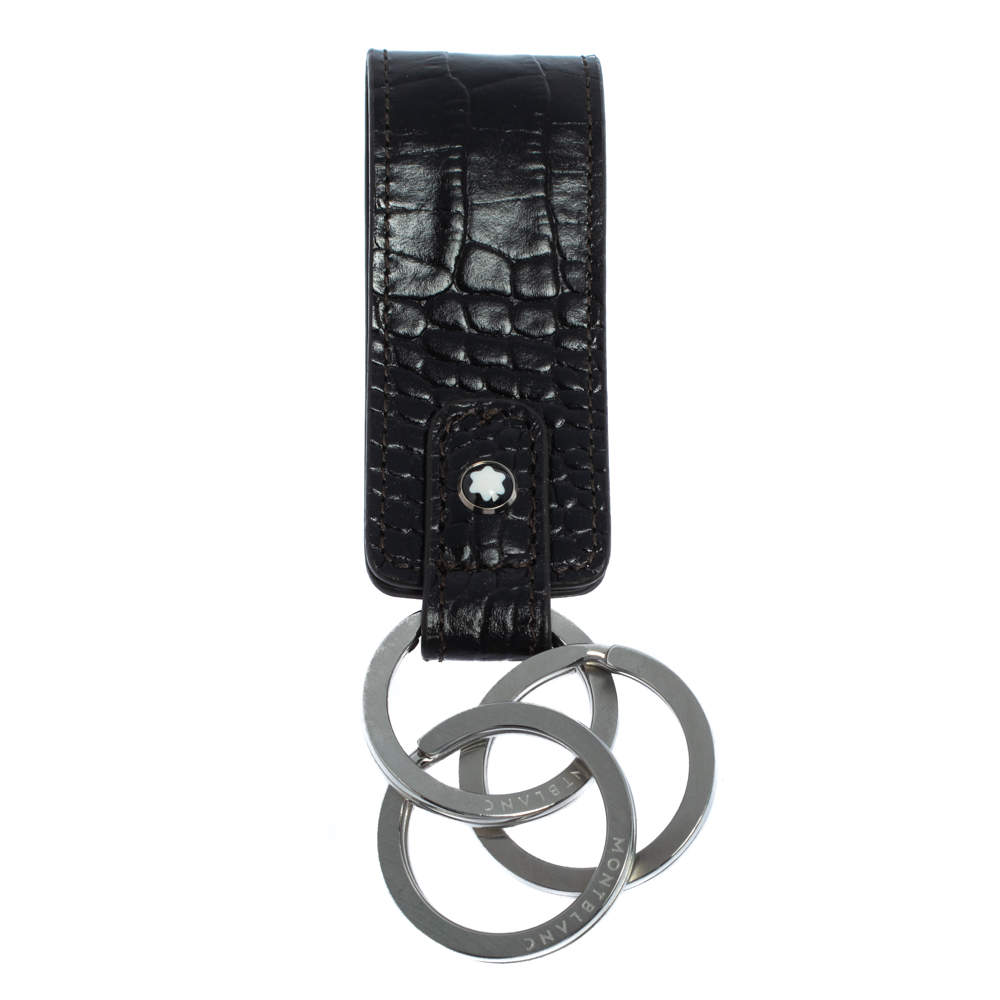 Pre Owned Montblanc Black Croc Embossed Leather Meisterstuck Key Fob