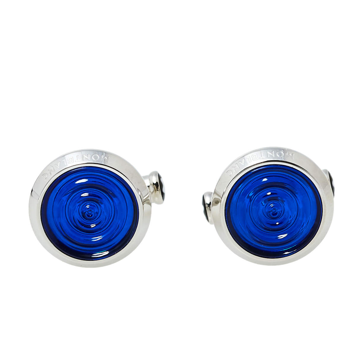 Pre Owned Montblanc Urban Spirit Stainless Steel Blue Resin Round Cufflinks