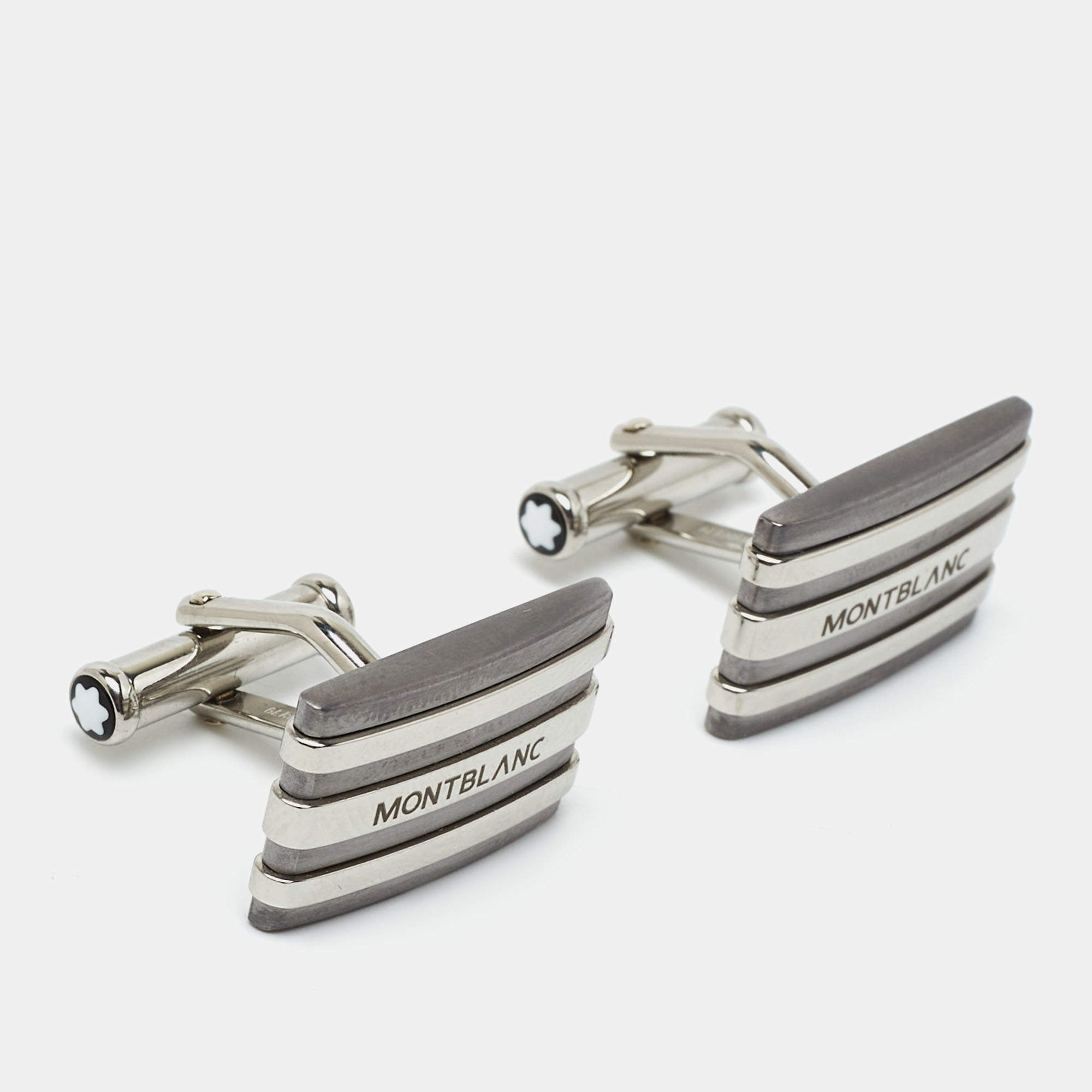 Montblanc Meisterstuck Stainless Steel Gunmetal Tone Rectangular Cufflinks