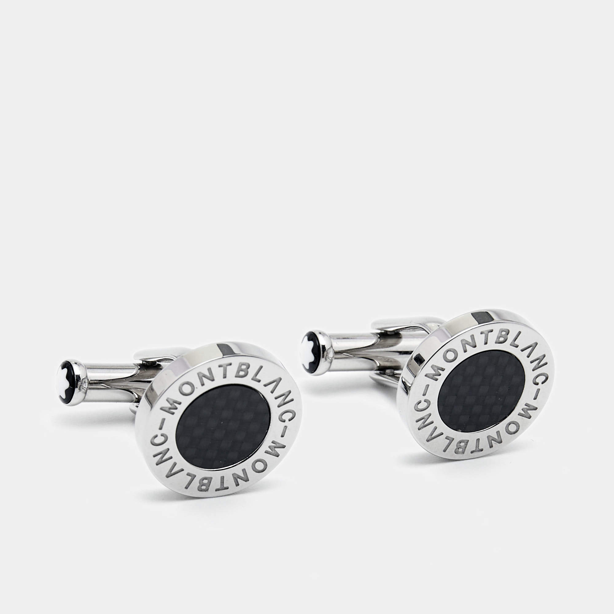 Montblanc Meisterstück Silver Tone Carbon Inlay Cufflinks