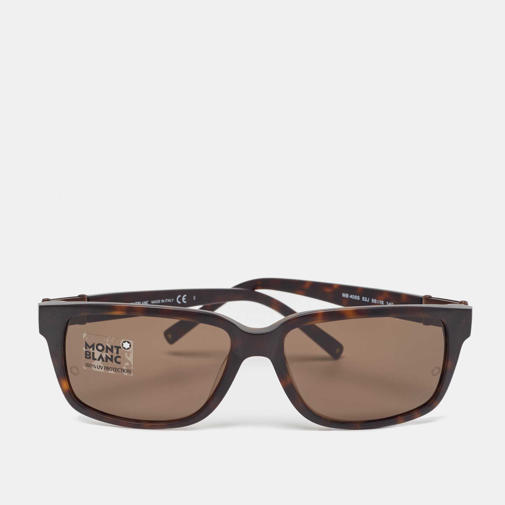 Montblanc Brown Tortoise MB405S Rectangular Sunglasses