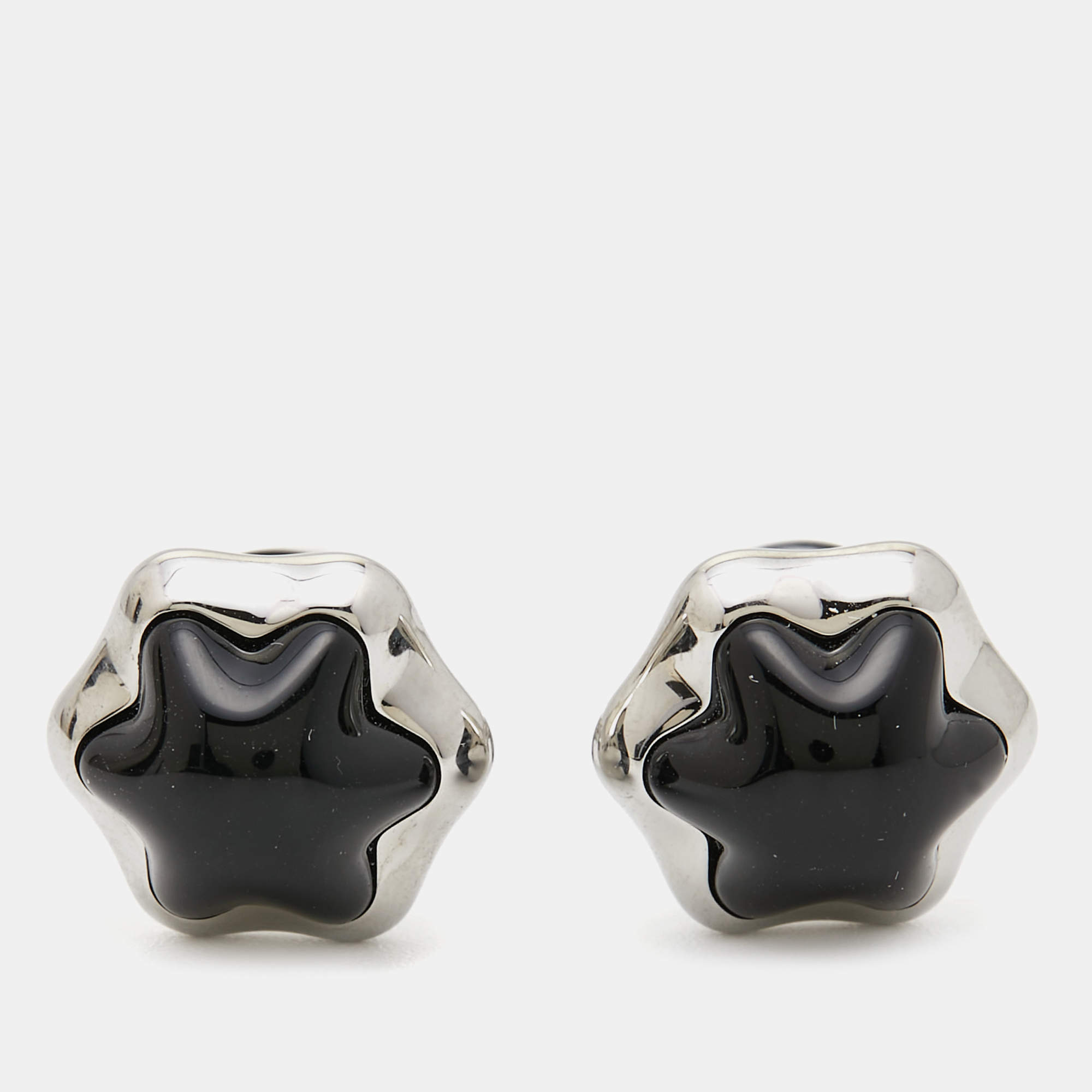 Pre Owned Montblanc Star Onyx Stainless Steel Cufflinks