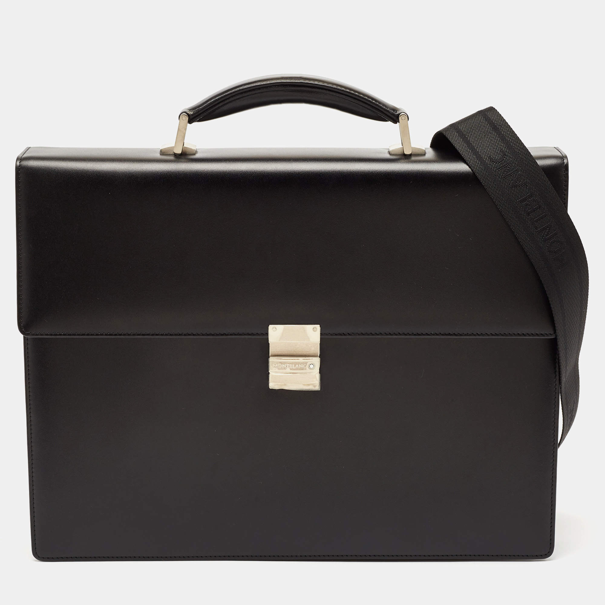 Pre Owned Montblanc Black Leather Meisterstuck Triple Gusset Briefcase Bag