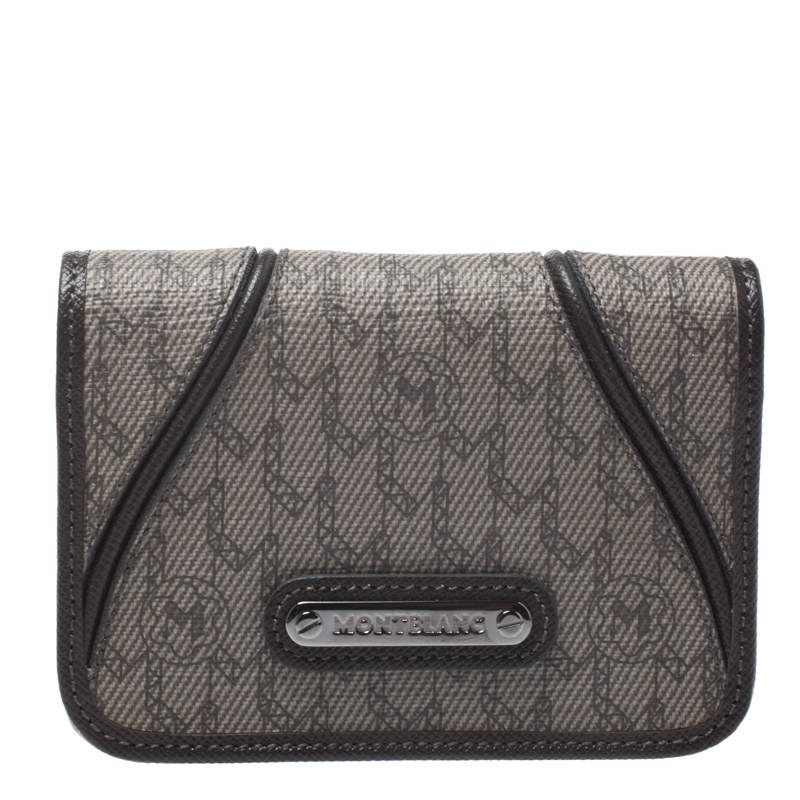 Montblanc Dark Brown/Beige Signature Coated Canvas Flap Card Holder