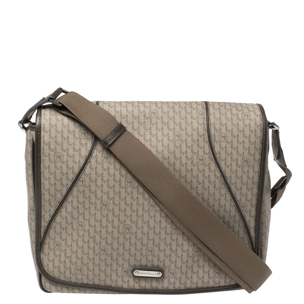 MontBlanc Brown Coated Canvas and Leather Flap Messenger Bag