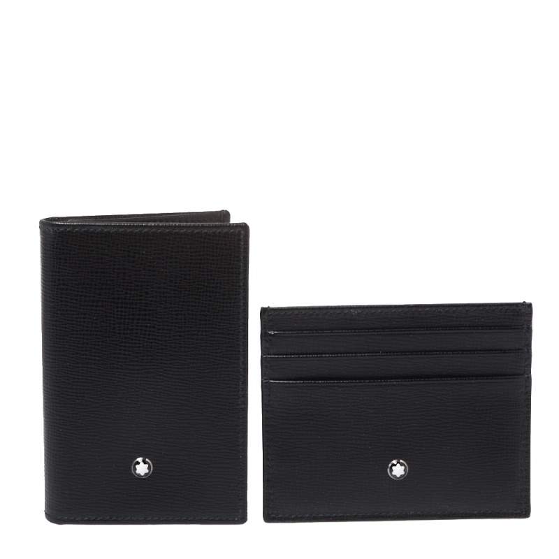 مملوكة مسبقًا Montblanc Black Leather Meisterstuck Business Card Holder Set