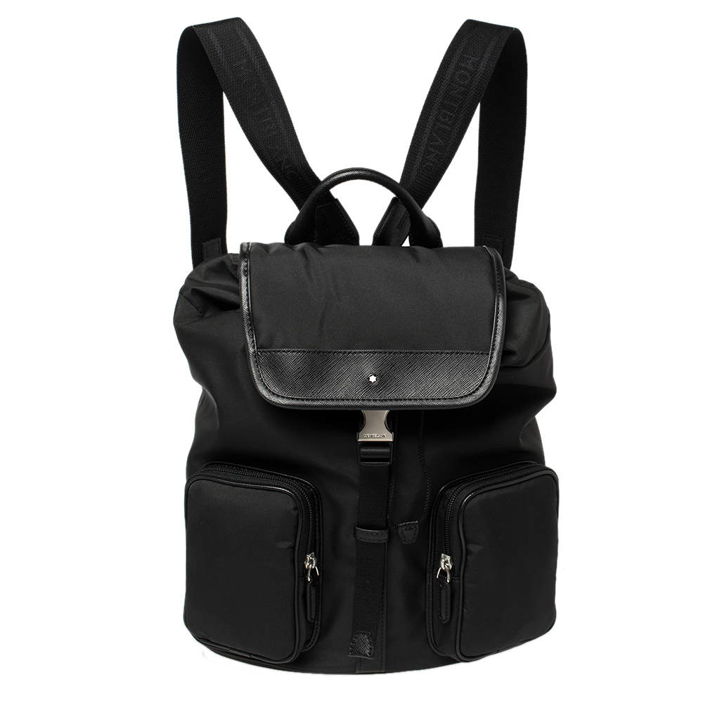 Montblanc Black Nylon and Leather Small Sartorial Jet Backpack