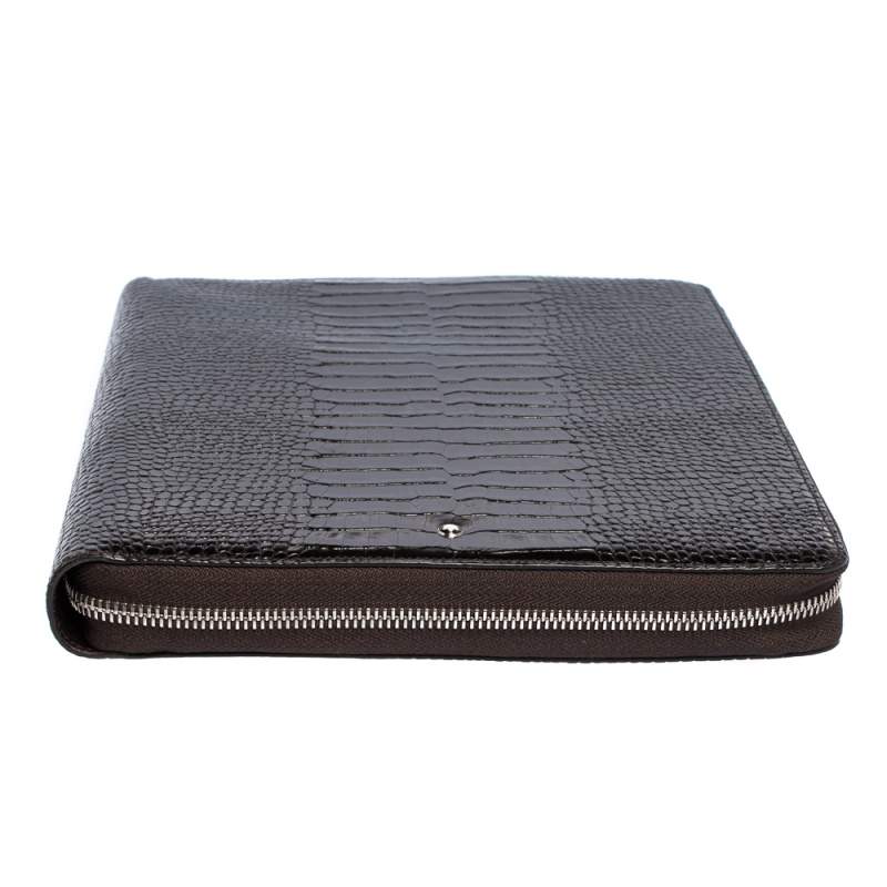 Pre Owned Montblanc Mocha Brown Croc Embossed Leather Meisterstuck Zip Business Companion Clutch