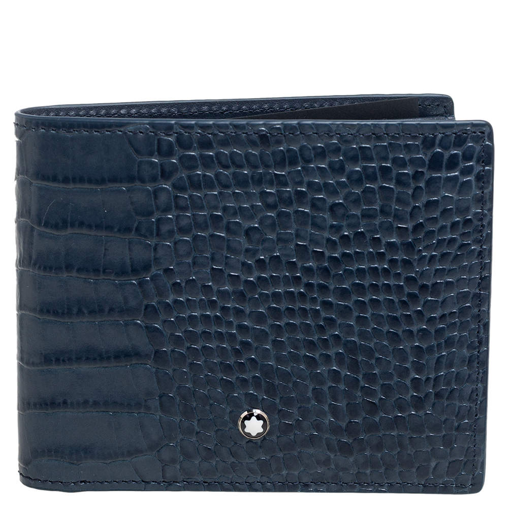 Montblanc Blue Croc Embossed Leather Meisterstuck Bifold Wallet