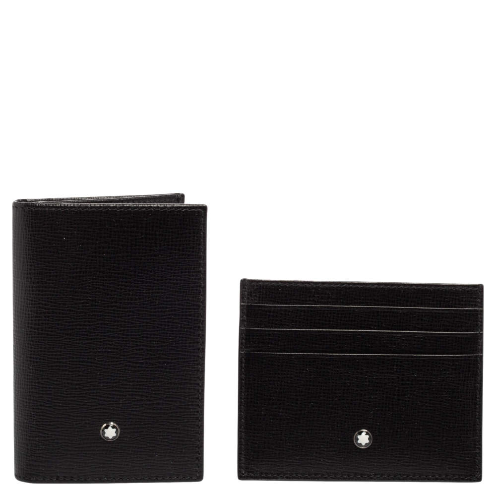 Pre Owned Montblanc Black Leather Meisterstück Business Card Holder & Pocket 5CC Gift Set