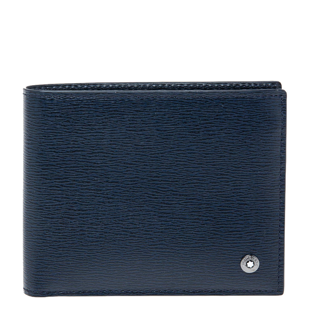 مملوكة مسبقًا محفظة مون بلان وست سايد جلد أزرق ثنائية الطي