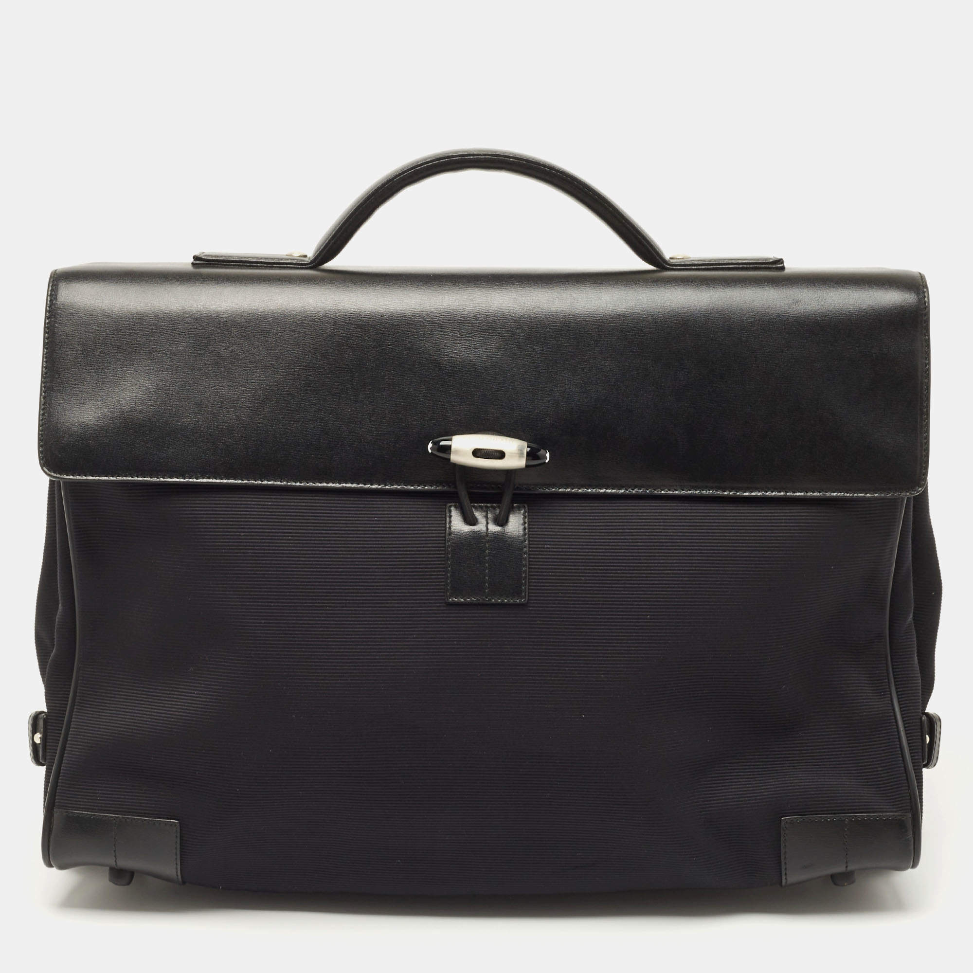 Montblanc Black Fabric and Leather Double Gusset Nightflight Briefcase