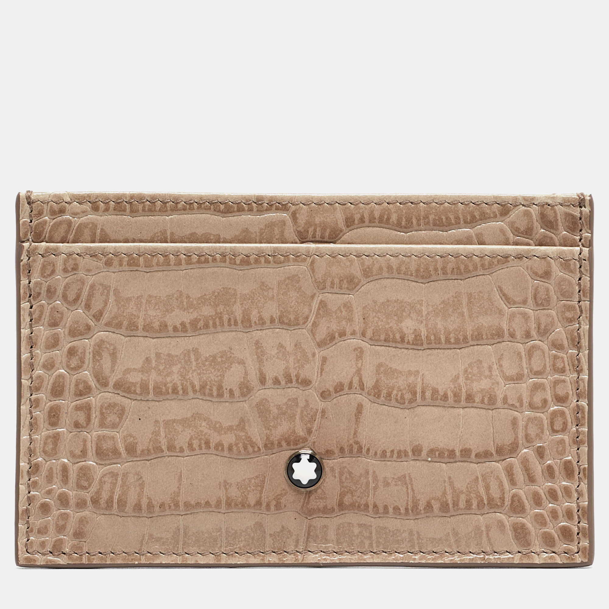 Montblanc Beige Croc Embossed Leather Business Card Holder