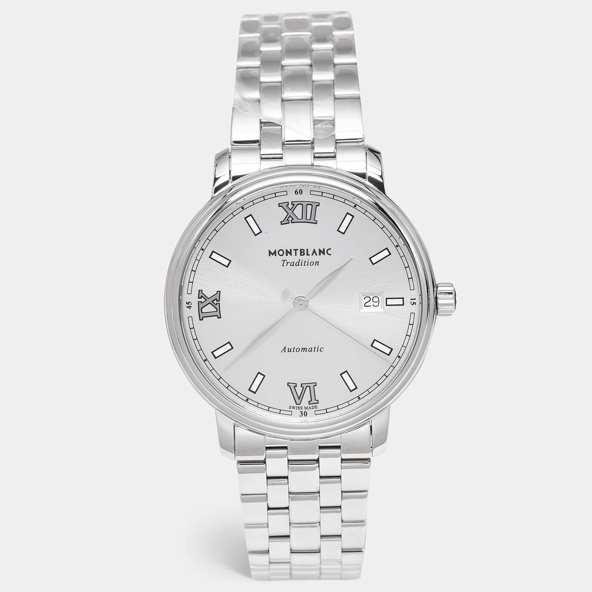 Pre Owned Montblanc Silver Dial Stainless Steel Tradition 127770 Men's Wristwatch 40 mm