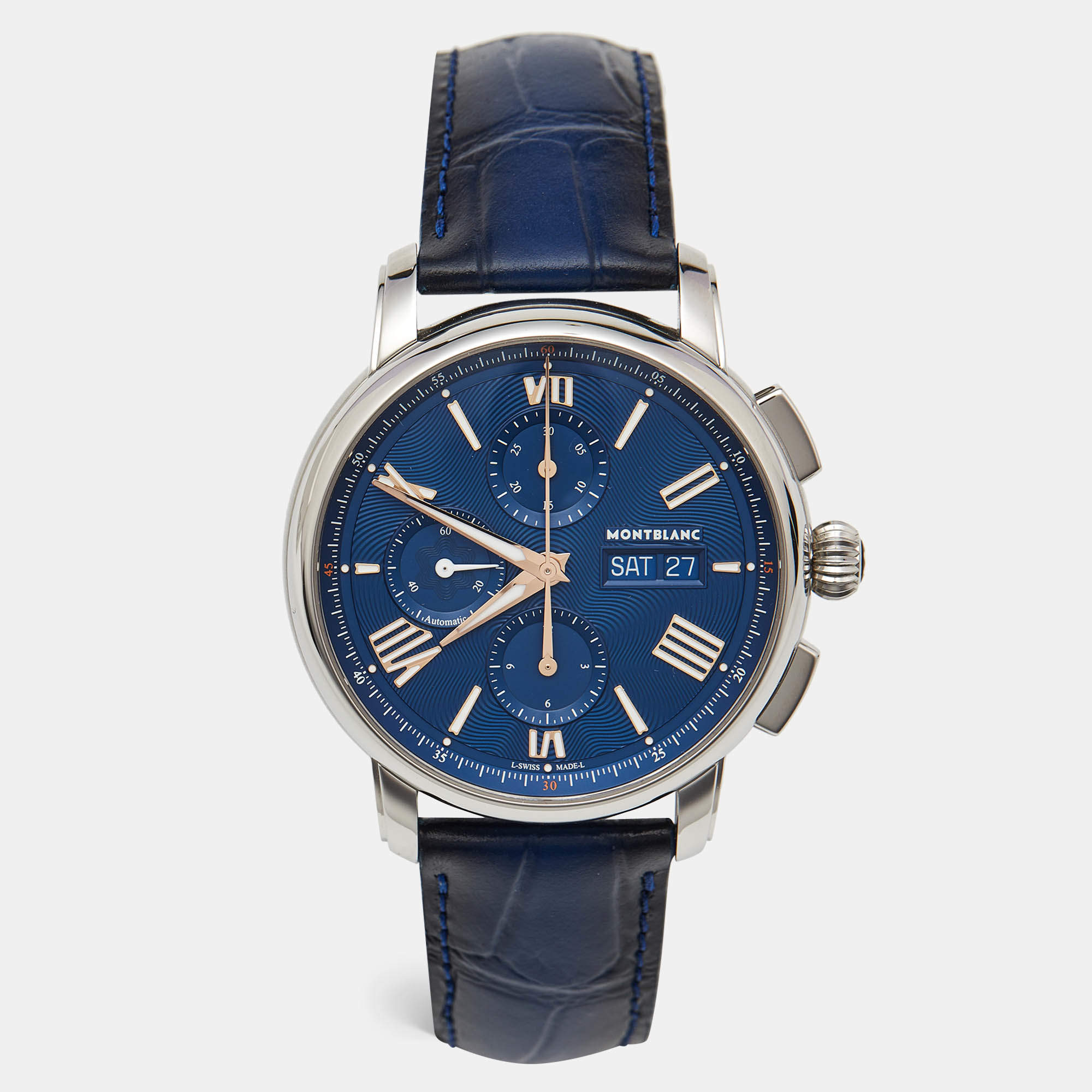 مملوكة مسبقًا Montblanc Star Legacy 130973 Blue Dial Stainless Steel Men's Wristwatch 42 mm