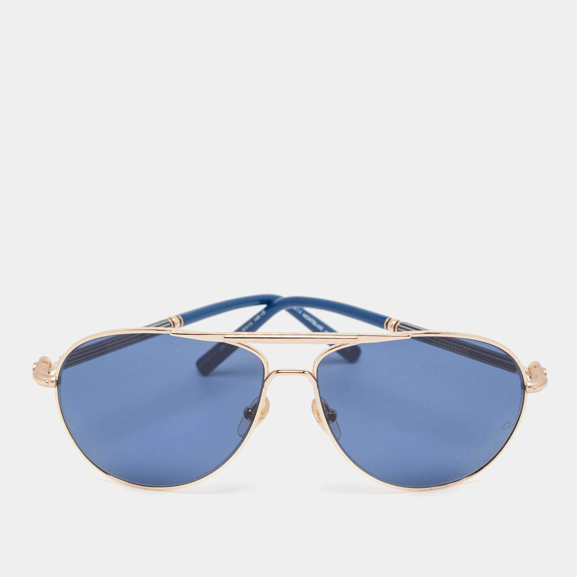 Pre Owned Montblanc Blue/Gold Tone MB512S Frame Aviator Sunglasses