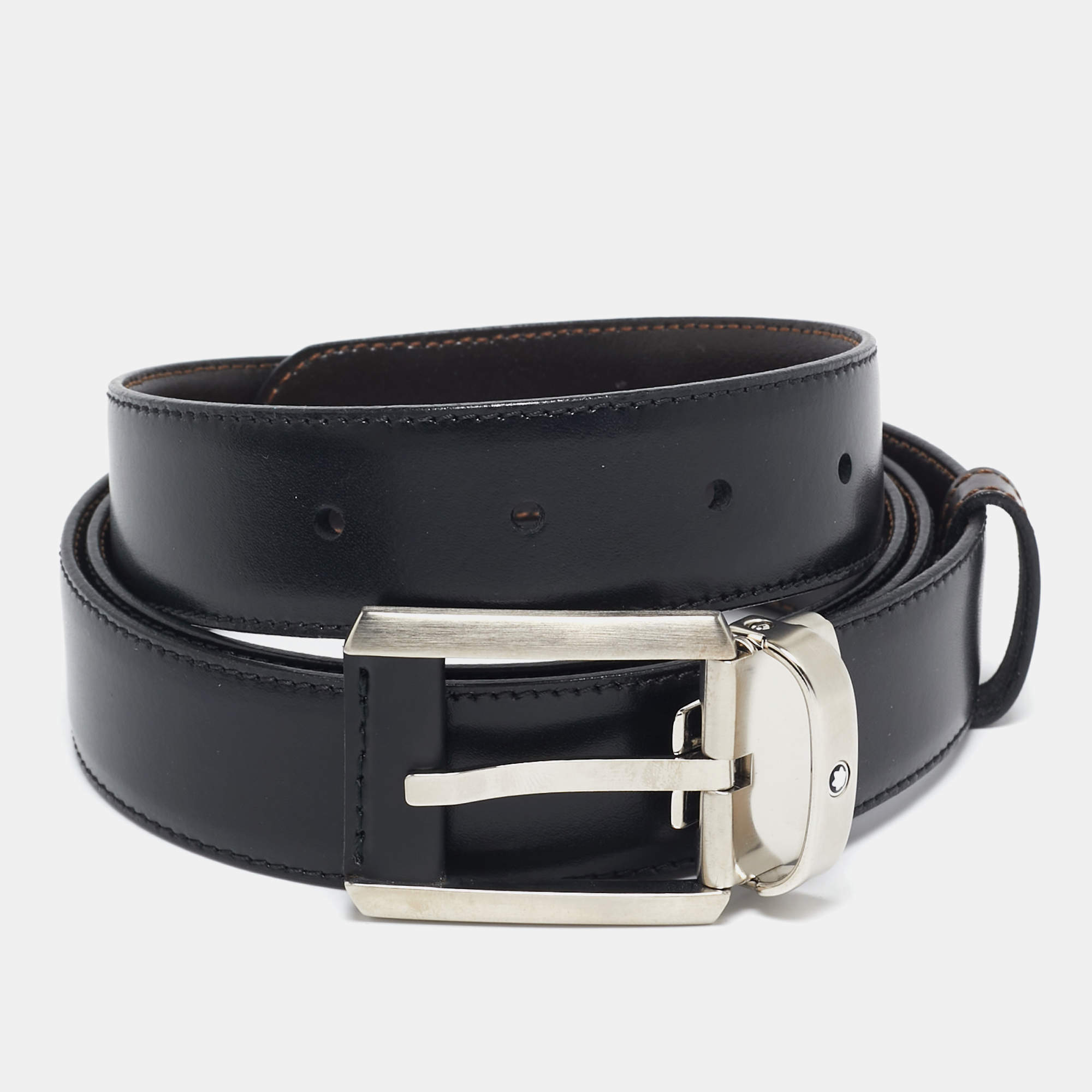 Montblanc Black/Brown Leather Cut to Size Reversible Buckle Belt