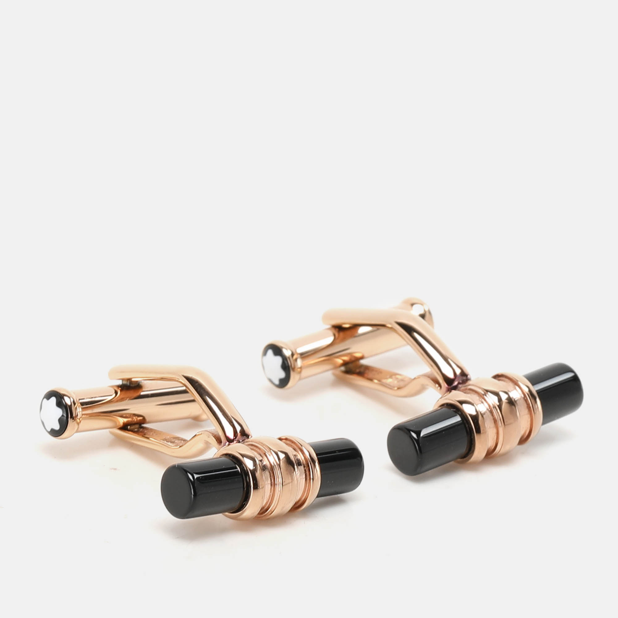 Montblanc Black/Rose Gold Onyx Meisterstück Bar Cufflinks