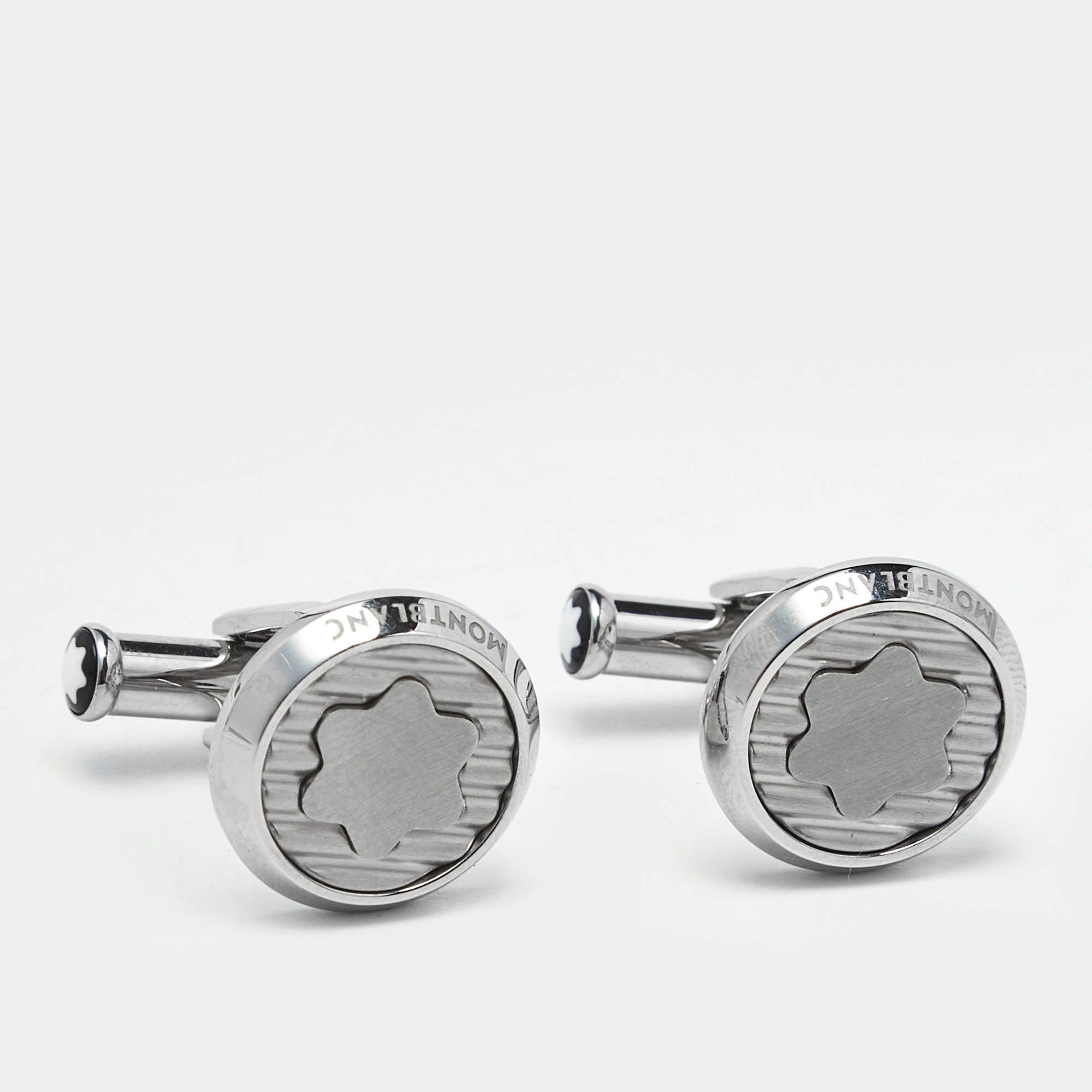 Pre Owned Montblanc Star Stainless Steel Round Cufflinks