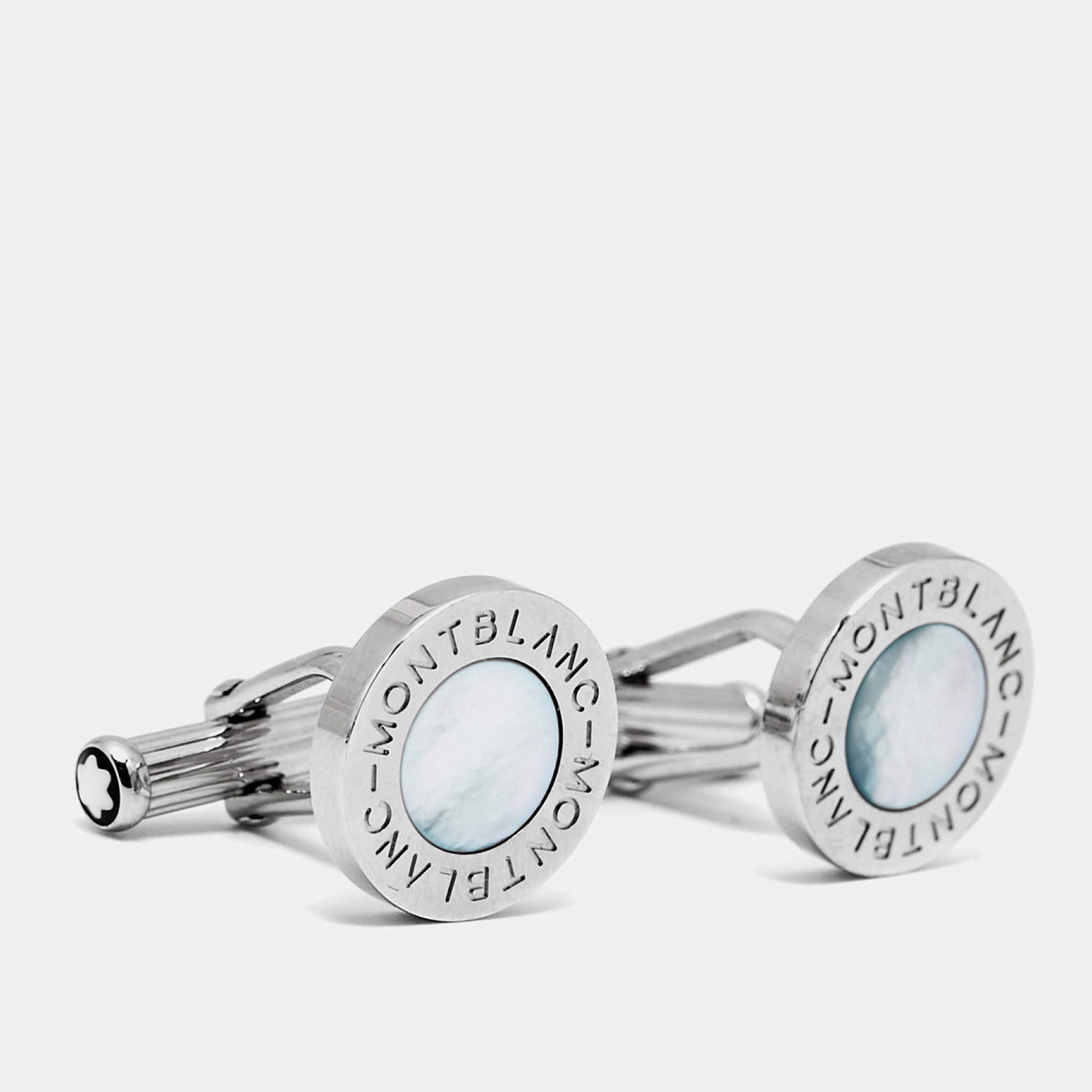 Pre Owned Montblanc Meisterstuck Mother of Pearl Silver Tone Cufflinks
