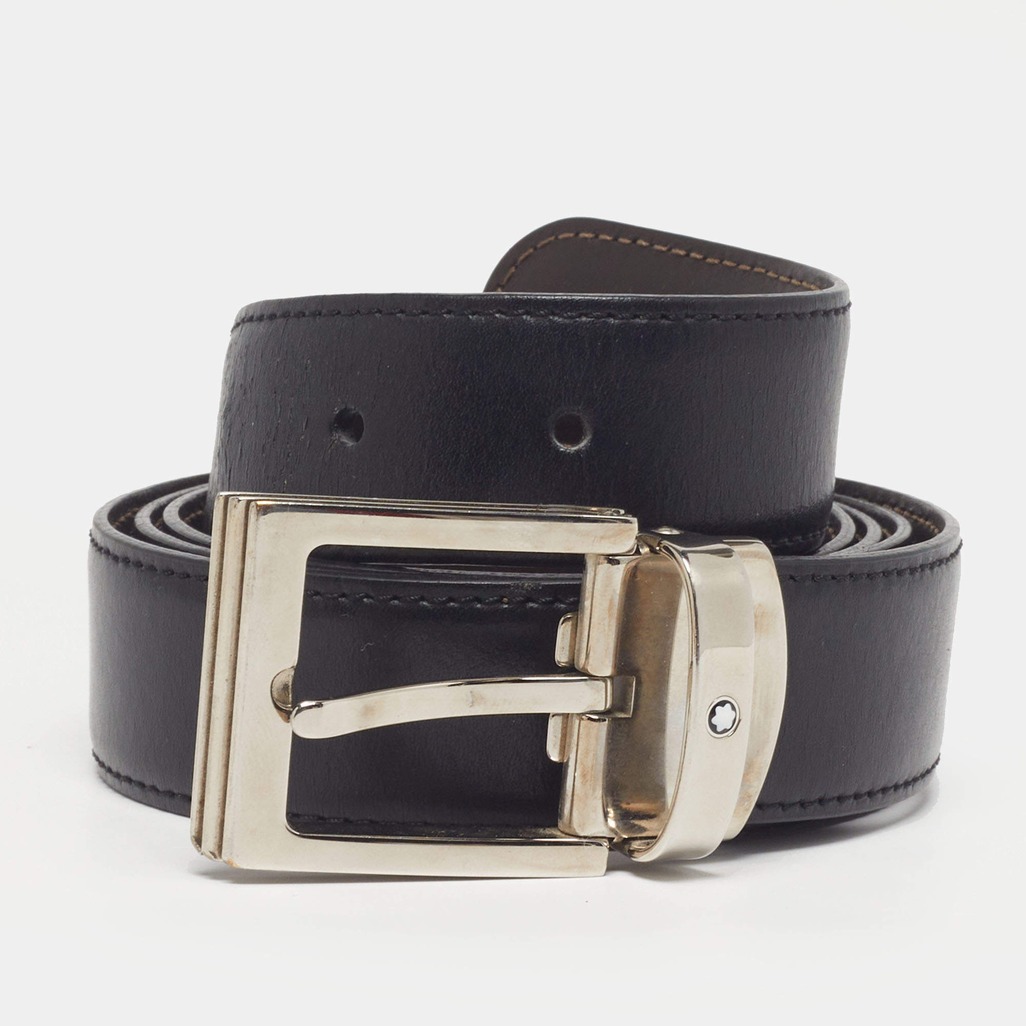 Pre Owned Montblanc Cut to Size Reversible Buckle Belt Black/Brown Leather