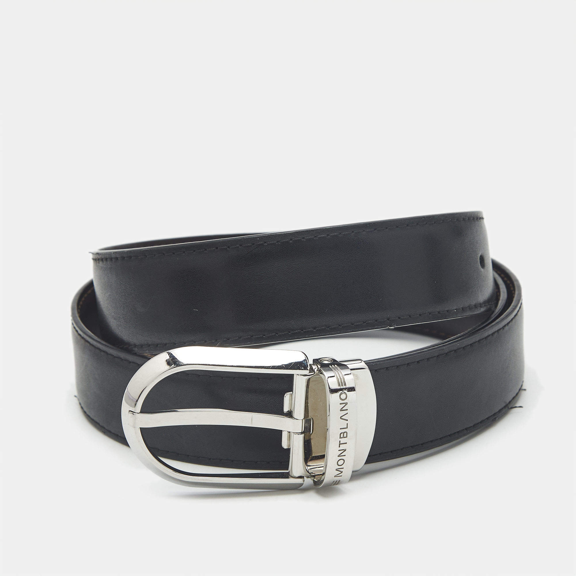 Pre Owned Montblanc M Reversible Buckle Belt Black/Brown Leather