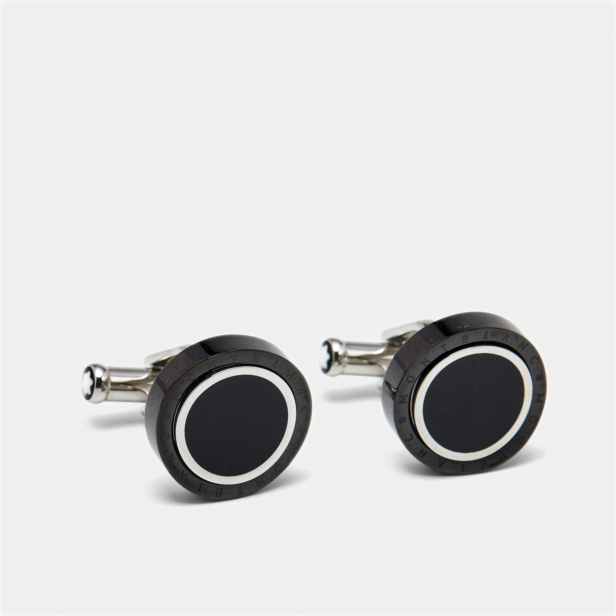 Pre Owned Montblanc Meisterstuck Ceramic Onyx Steel Cufflinks