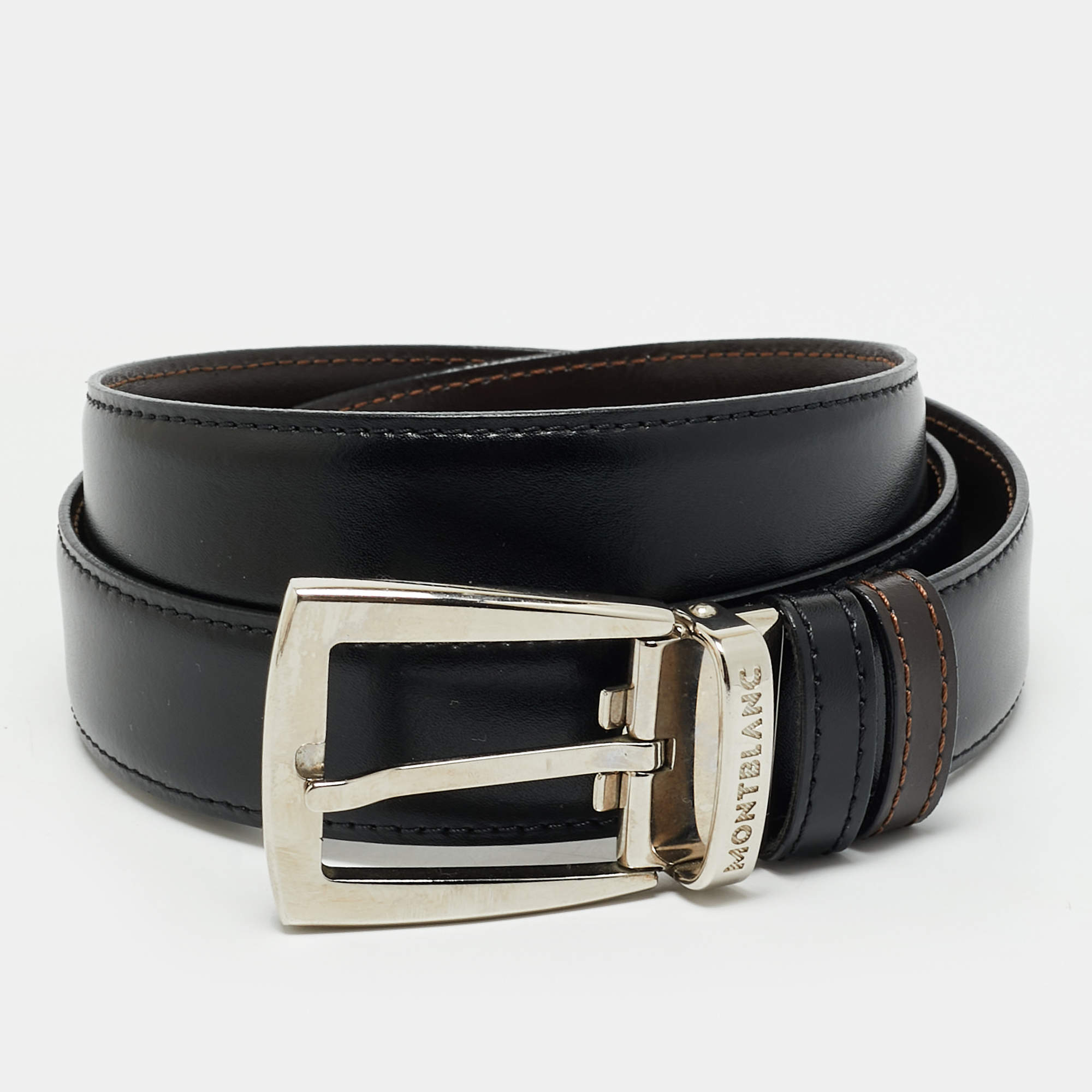 Pre Owned Montblanc Cut to Size Reversible Buckle Belt Black/Brown Leather