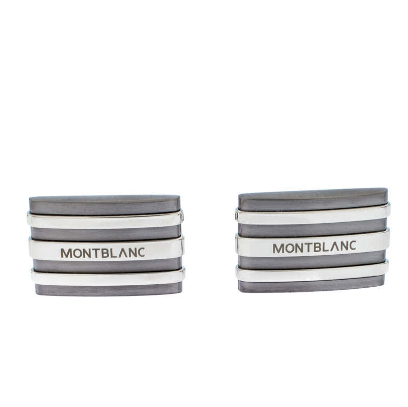 Pre Owned Montblanc Meisterstuck Stainless Steel & Tantalum Rectangular Cufflinks