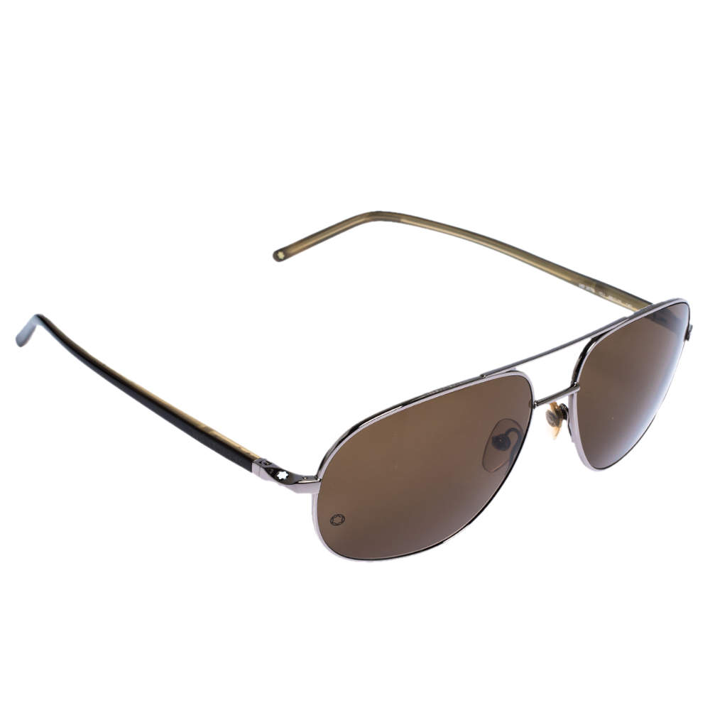 Pre Owned Montblanc Grey/Brown MB267S Aviator Sunglasses