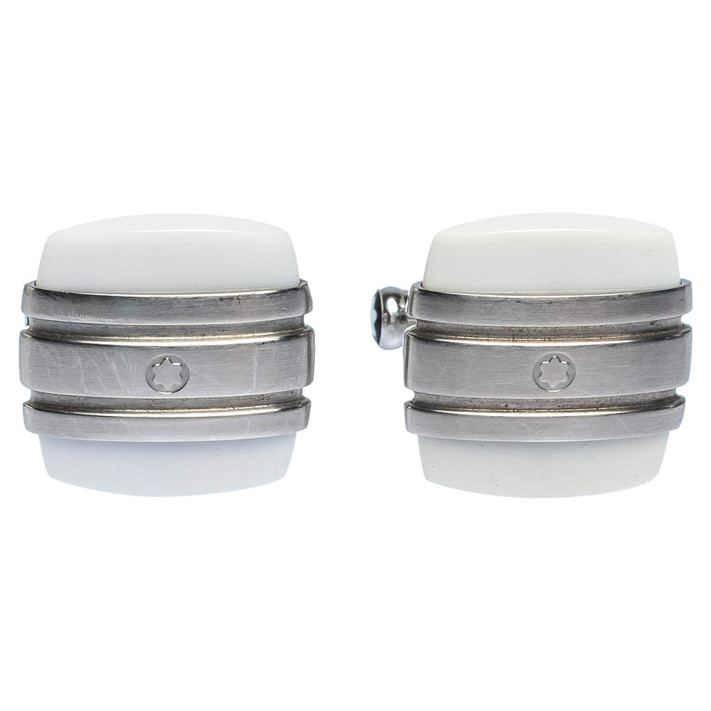 Pre Owned Montblanc Classic Collection Chalcedony & Stainless Steel Cufflinks