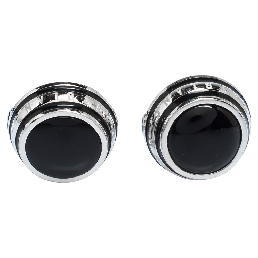 Pre Owned Montblanc Silver Tone Black Onyx Inlay Cufflinks