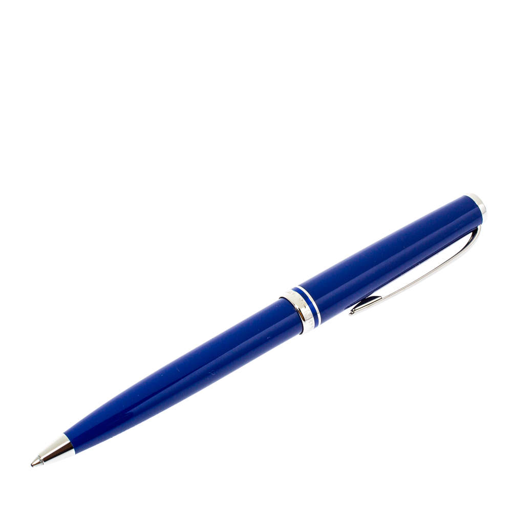 قلم حبر جاف مون بلان معدن مطلي بلاتنيوم وراتنج أزرق