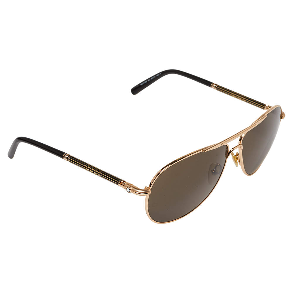 Montblanc Gold Tone/Black MB512S Aviator Sunglasses