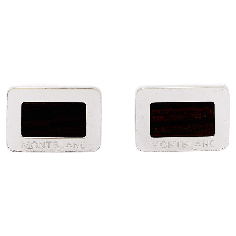 Pre Owned أزرار أكمام مون بلان فضة مطعمة  خشب أبنوسي