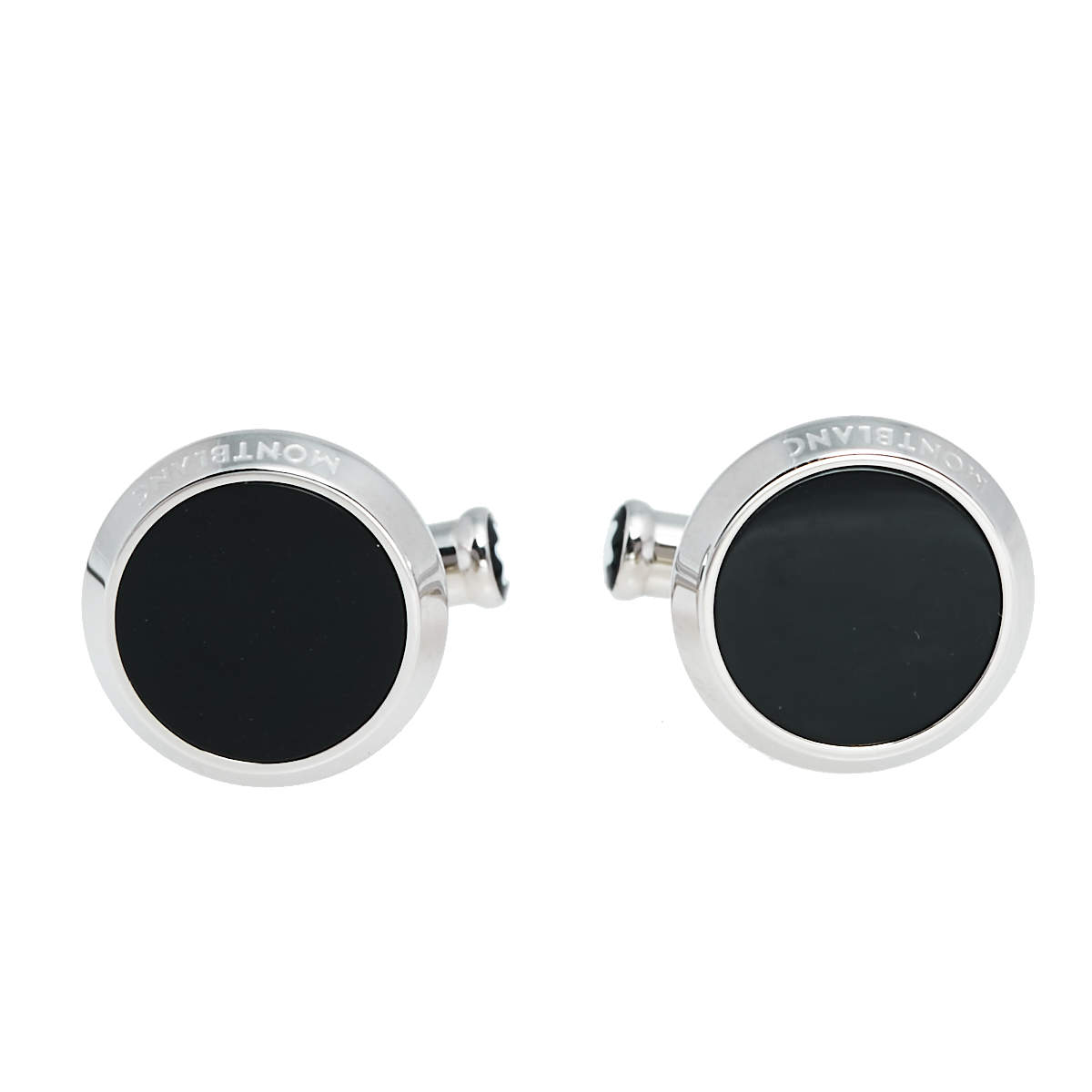 Pre Owned Montblanc Meisterstück Steel Onyx Round Cufflinks