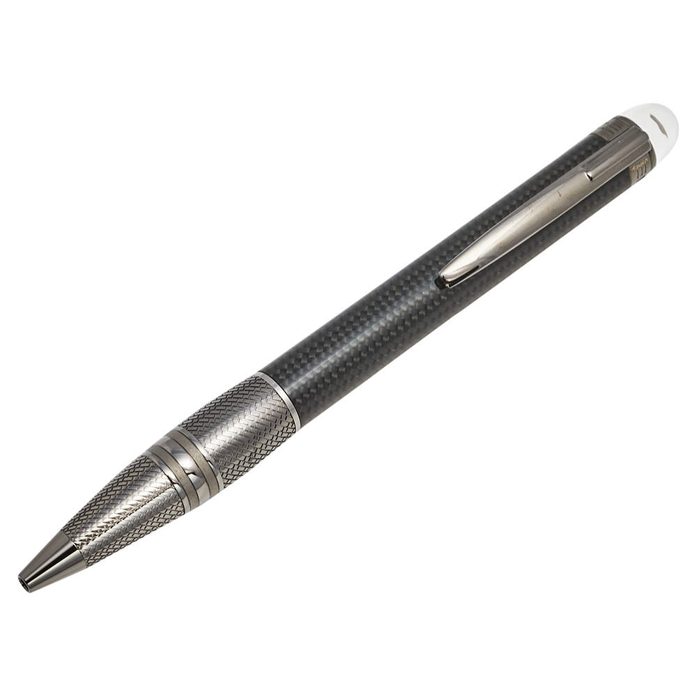 Pre Owned Montblanc Black StarWalker Geometric Pattern Carbon Ruthenium Plated Ballpoint Pen 