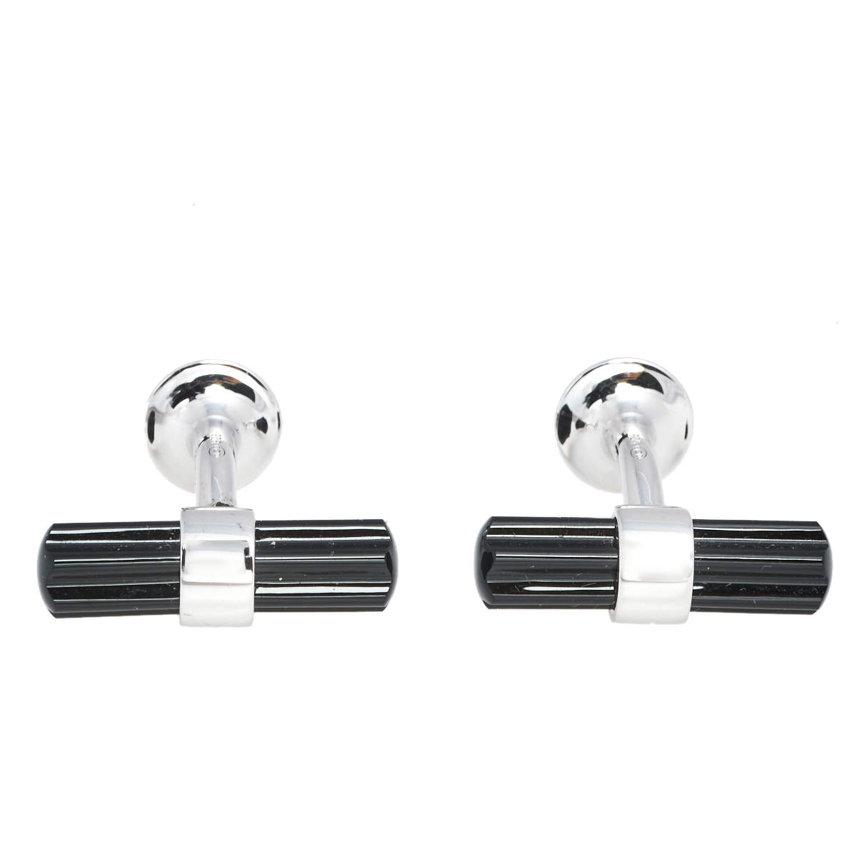 Pre Owned Montblanc Sterling Silver Star Onyx Bar Cufflinks