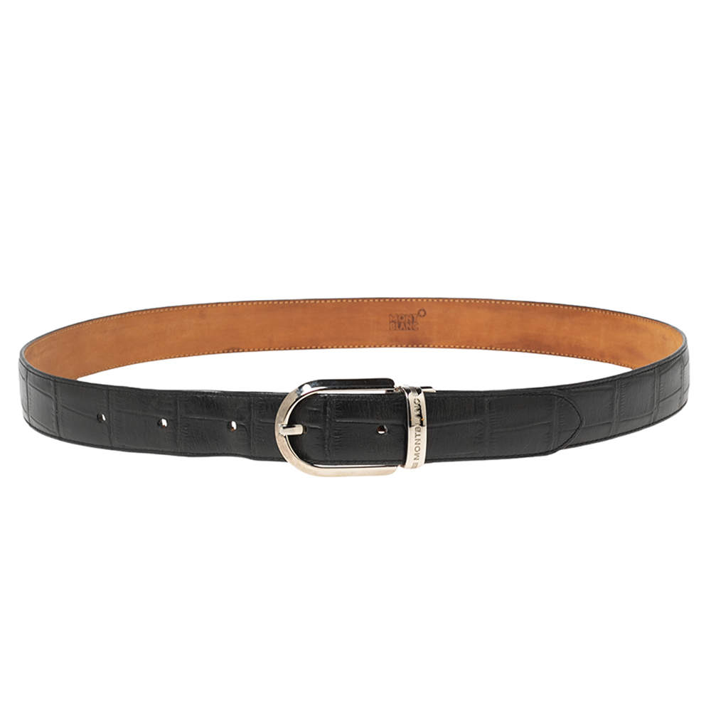 Montblanc Black Croc Embossed Leather Buckle Belt 105CM