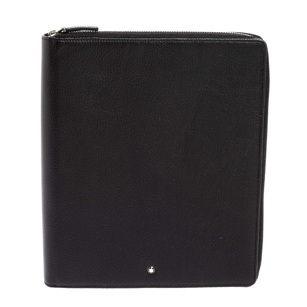 Pre Owned Montblanc Black Leather Meisterstuck Zip Business Companion Clutch