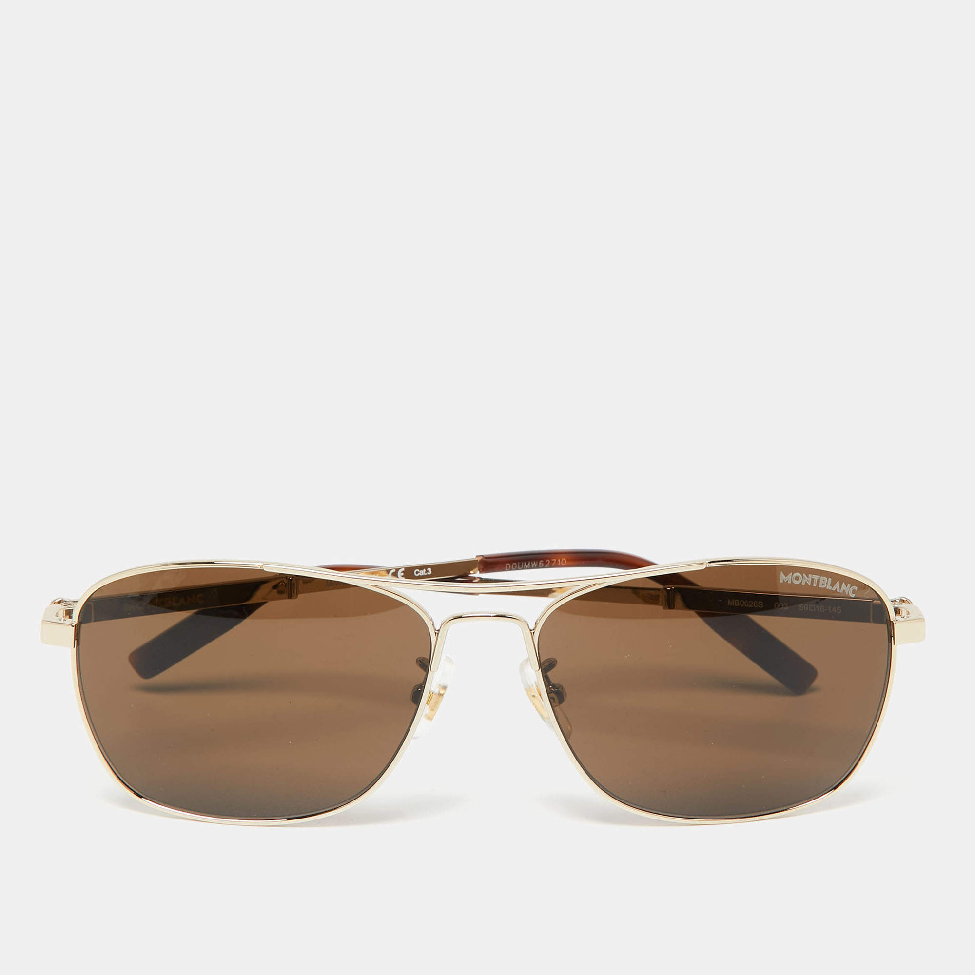 Pre Owned Montblanc Brown Havana MB0026S Aviator Sunglasses