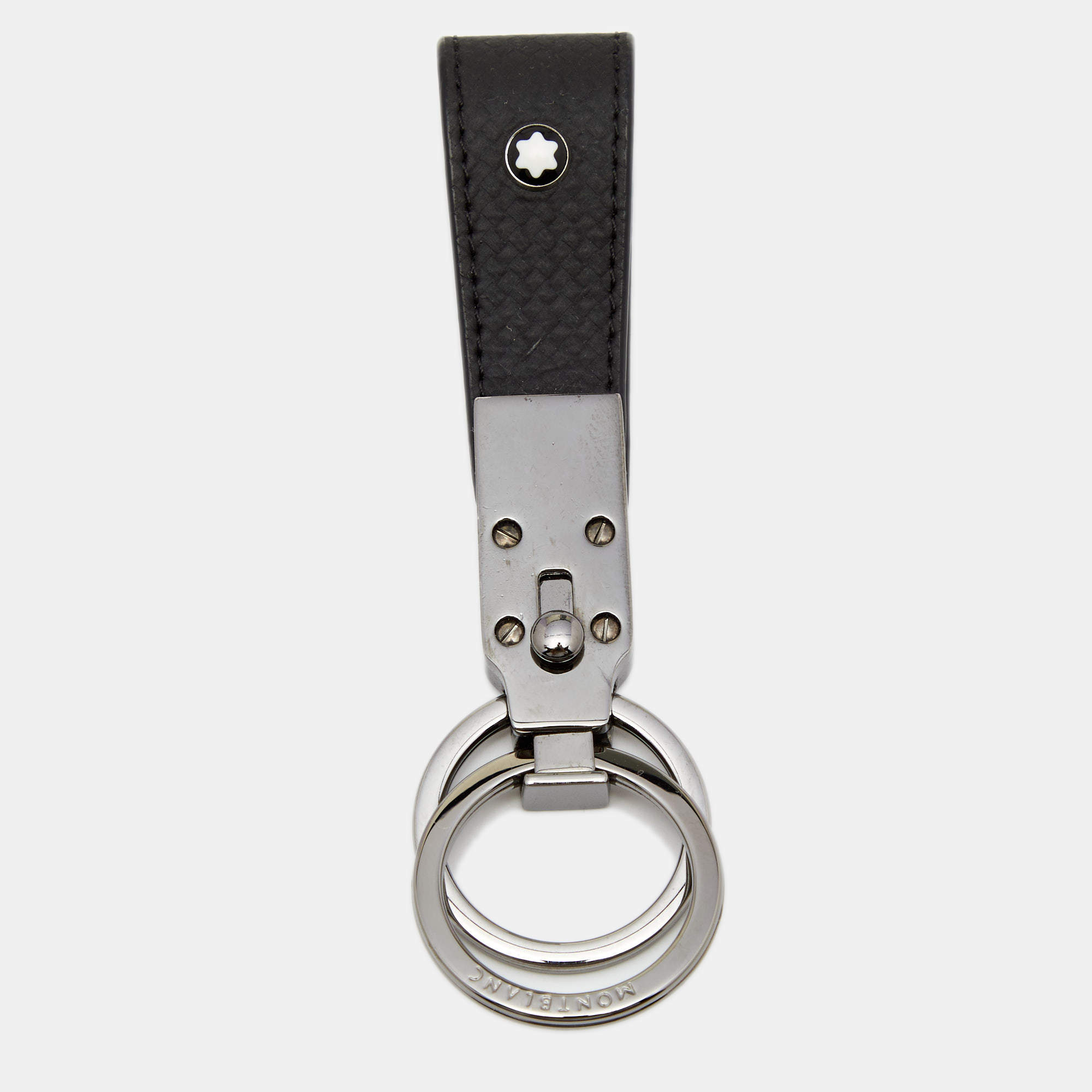 Pre Owned Montblanc Extreme Black Leather 2 Rings Key Fob