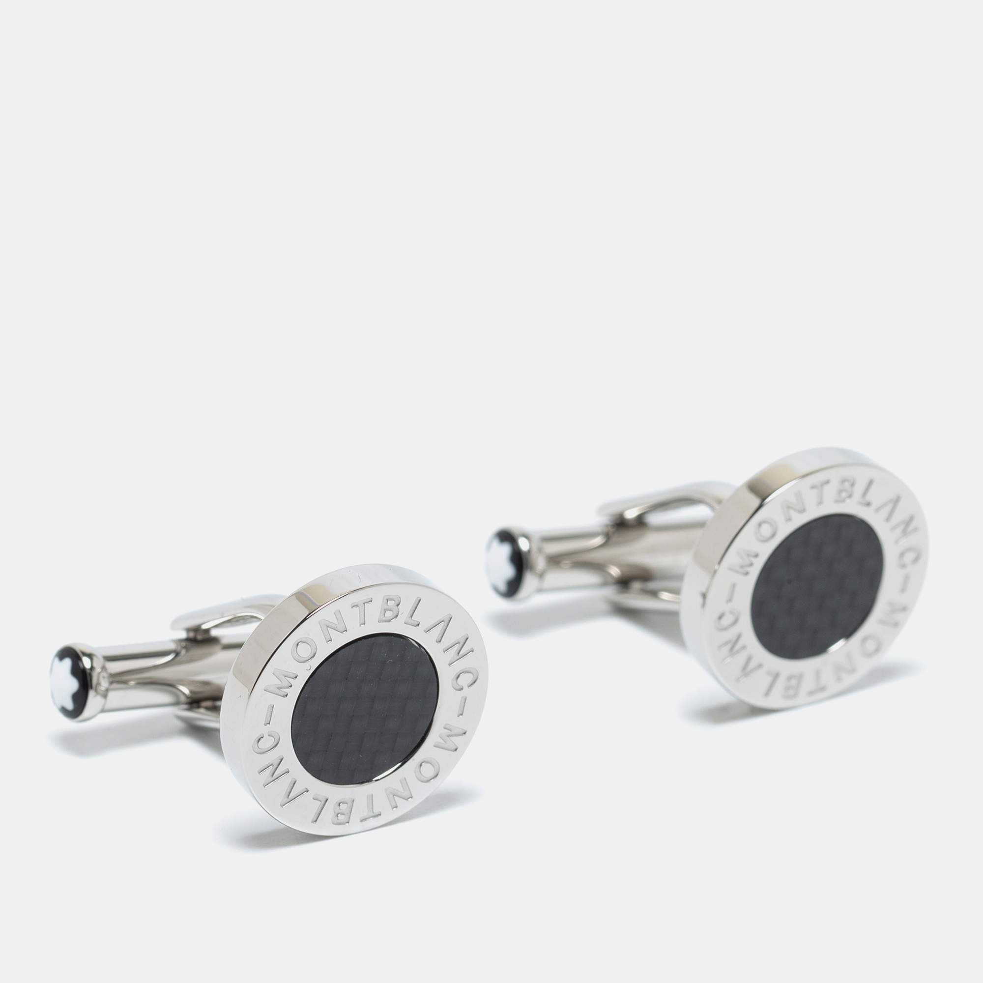 Pre Owned Montblanc Meisterstück Silver Tone Carbon Inlay Cufflinks