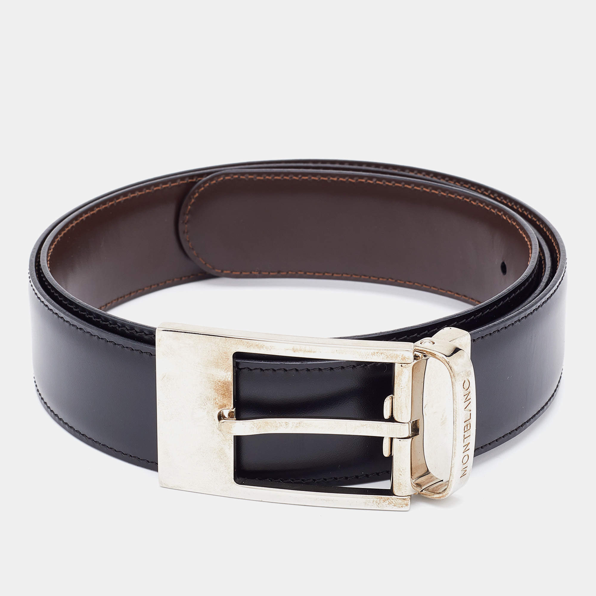 Mont Blanc Black Leather Reversible Buckle Belt 100CM