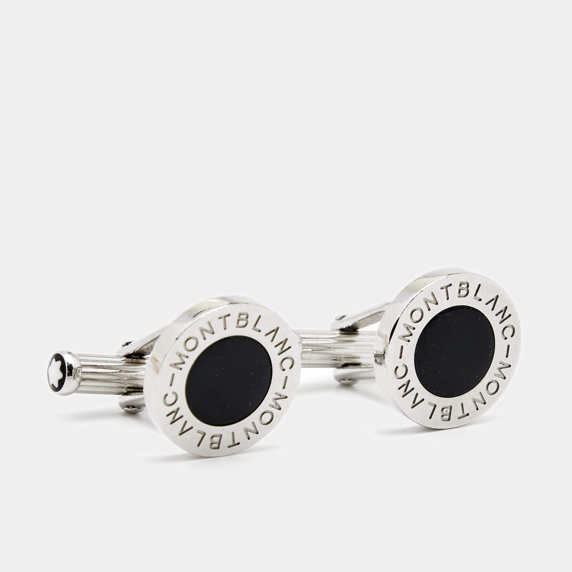 Montblanc Onyx Silver Tone Cufflinks