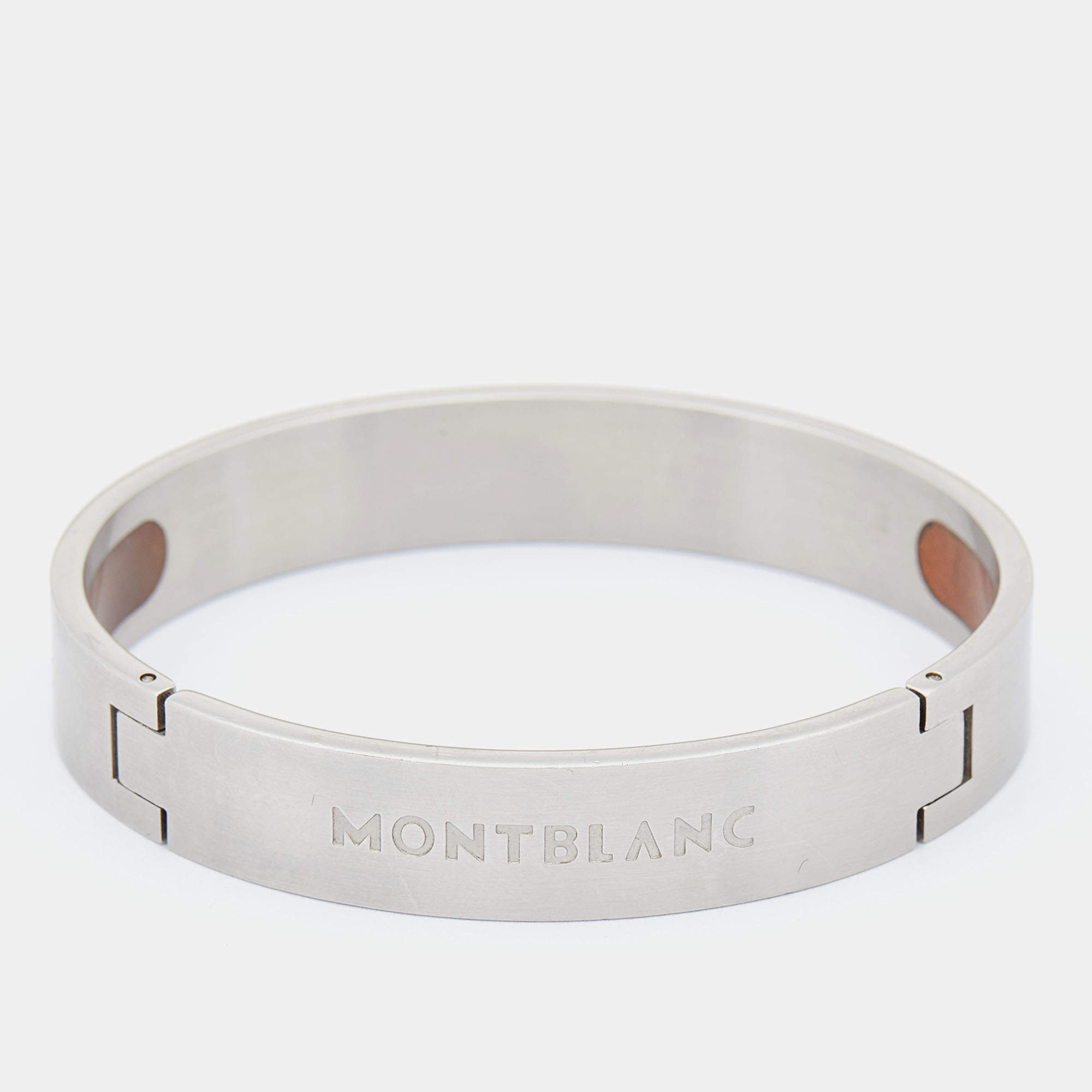 Montblanc Rubber Silver Tone Hinged Bangle Bracelet